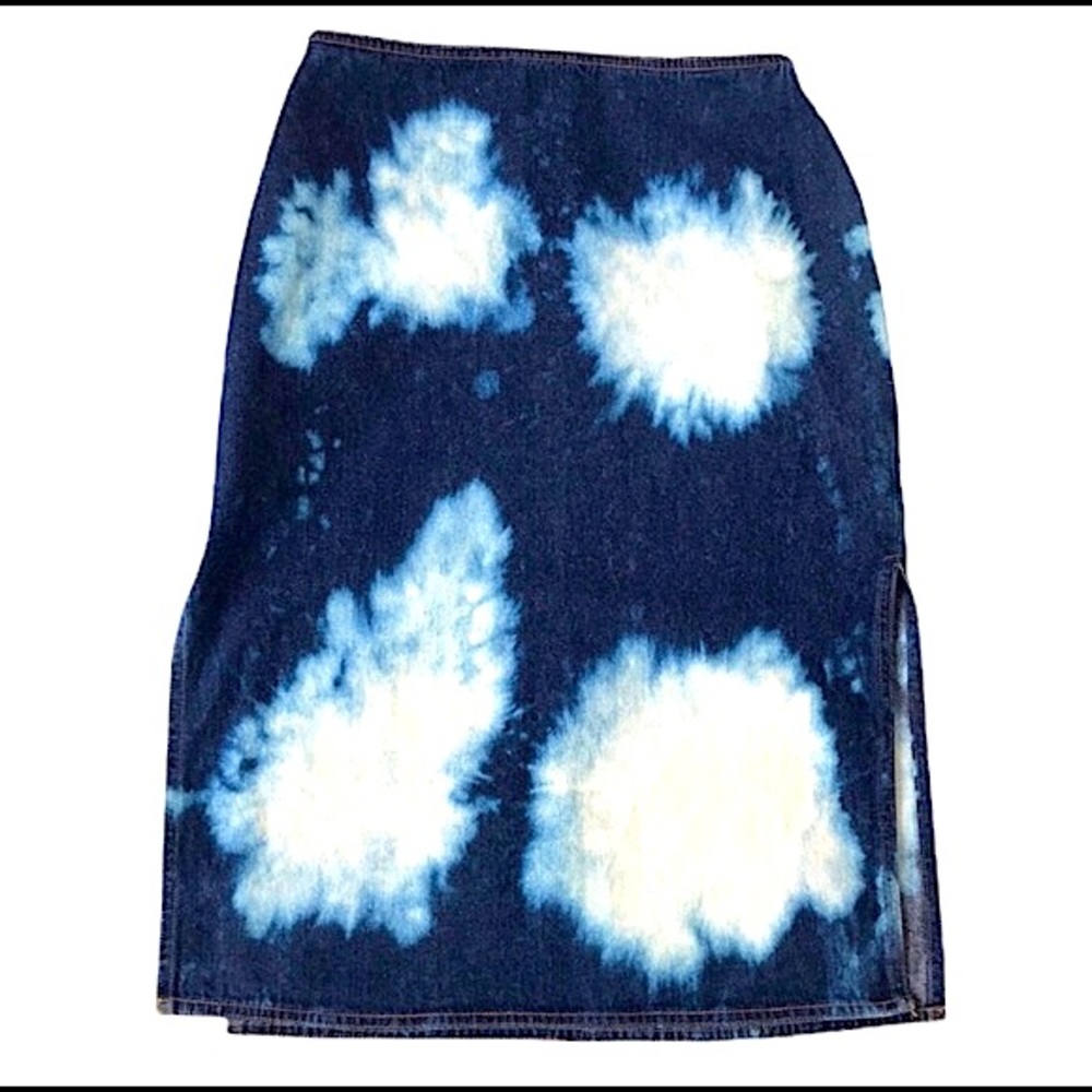 BEBE High Waist Tie Dye Denim Pencil Skirt washed